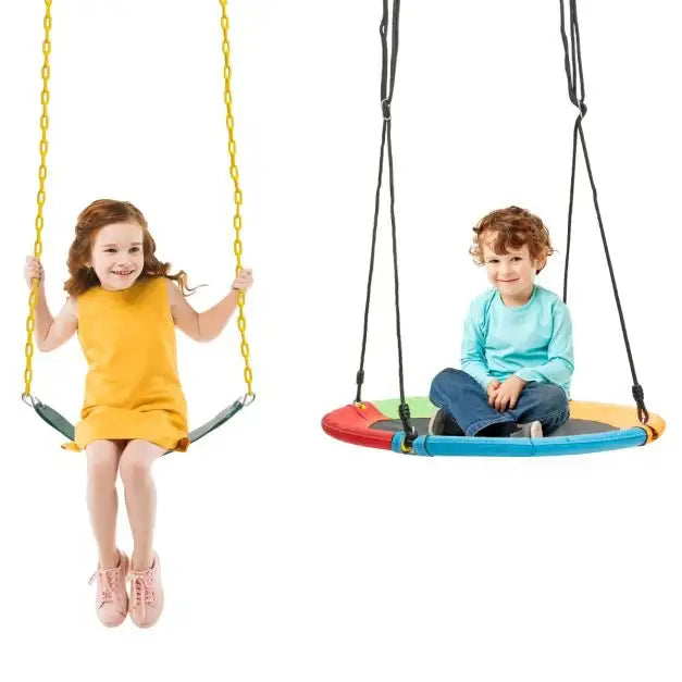 Kids Saucer Swing and Belt Swing Set | Adjustable Height - 150kg Capacity OUTSUNNY - Little and Giant Explorers Costway