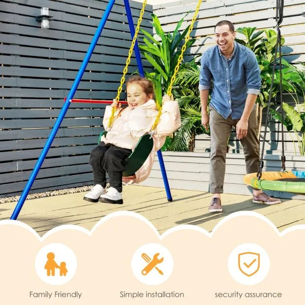 Kids Saucer Swing and Belt Swing Set | Adjustable Height - 150kg Capacity OUTSUNNY - Little and Giant Explorers Costway