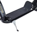 Black kids scooter wide deck with kickstand and EVA wheels close up