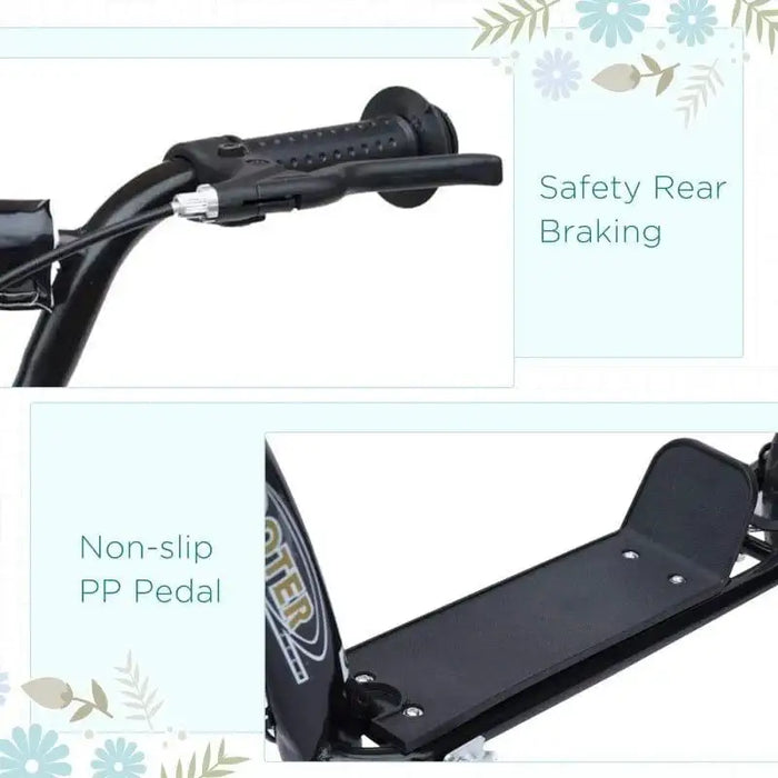 Kids scooter black handlebar with safety rear brake and wide non-slip PP deck