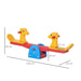 Kids animal design seesaw with adjustable height, indoor outdoor play, bright yellow and red, dimensions shown.