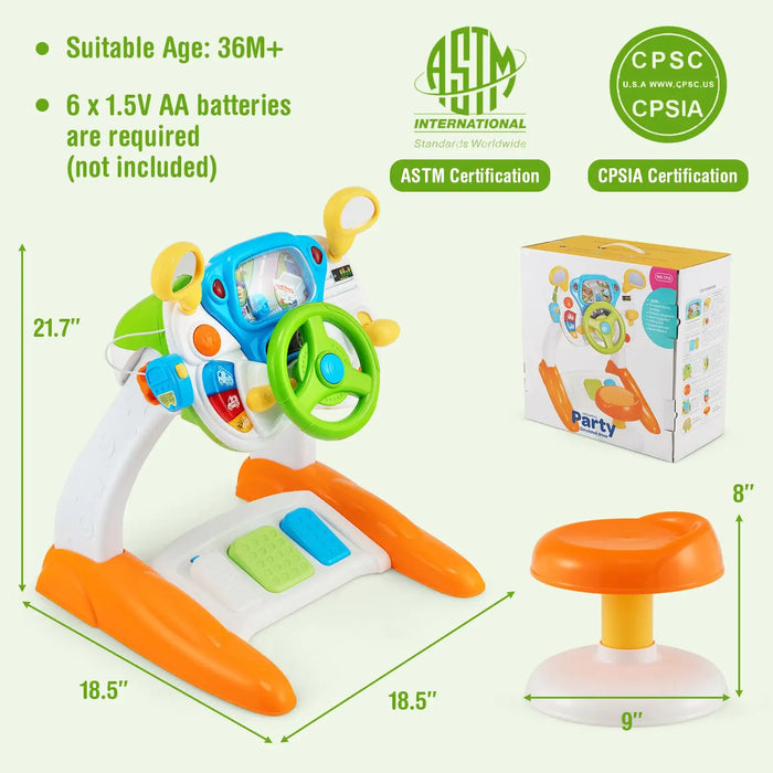 Kids Simulated Steering Wheel Driving Toy | Interactive 2-in-1 Ride-On with Stool COSTWAY - Little and Giant Explorers Costway