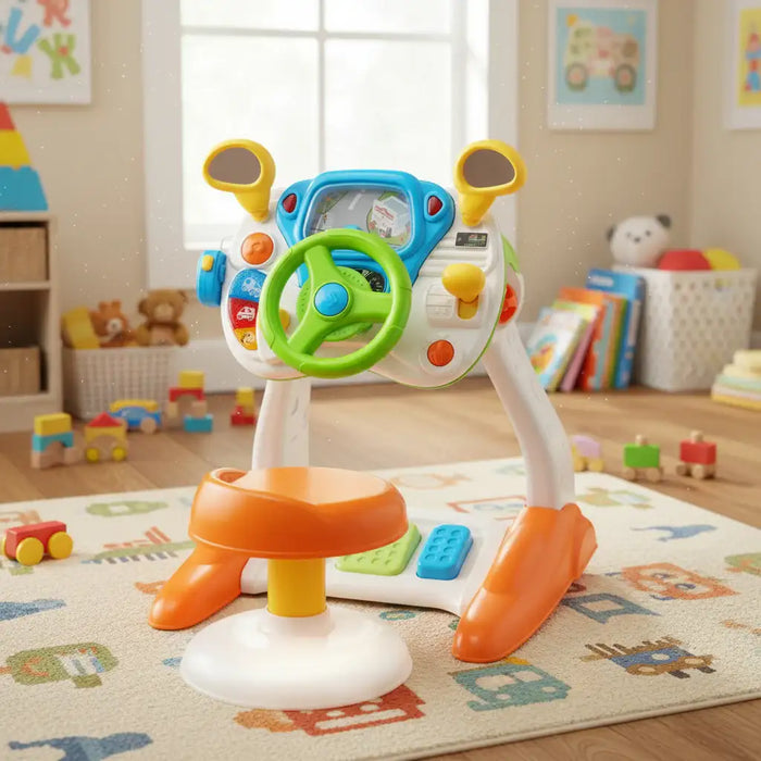 Kids Simulated Steering Wheel Driving Toy | Interactive 2-in-1 Ride-On with Stool COSTWAY - Little and Giant Explorers Costway