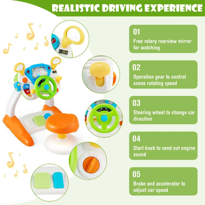 Kids Simulated Steering Wheel Driving Toy | Interactive 2-in-1 Ride-On with Stool COSTWAY - Little and Giant Explorers Costway
