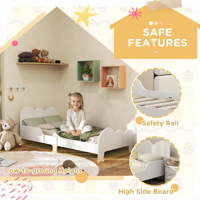 Cloud-Themed Toddler Bed Frame with Safety Rails (74.5 x 143.5cm) - Little and Giant Explorers AIYAPLAY
