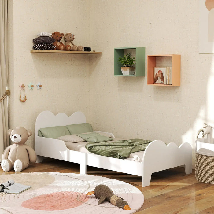 Cloud-Themed Toddler Bed Frame with Safety Rails (74.5 x 143.5cm) - Little and Giant Explorers AIYAPLAY