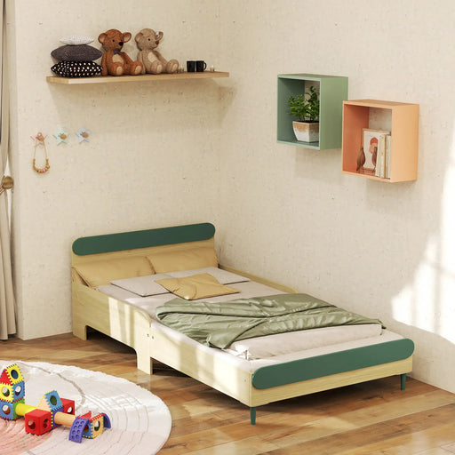 Single Bed Green Natural Wood Finish 190x90cm | Extended Length Junior Bed - Little and Giant Explorers AIYAPLAY