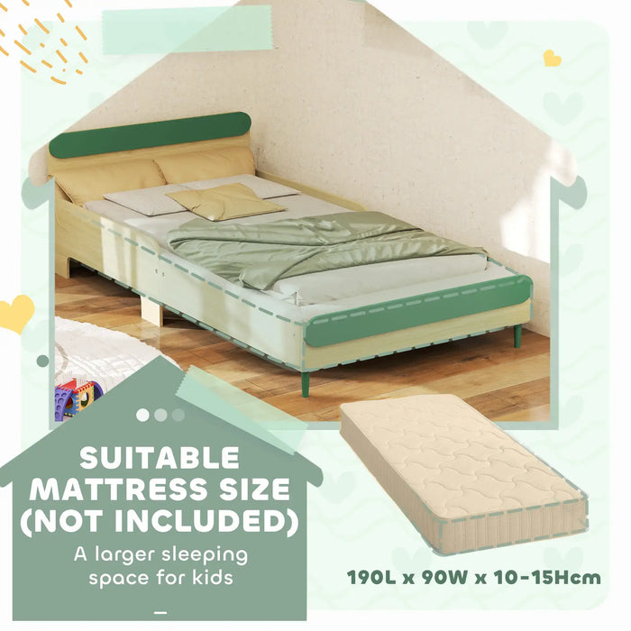 Single Bed Green Natural Wood Finish 190x90cm | Extended Length Junior Bed - Little and Giant Explorers AIYAPLAY