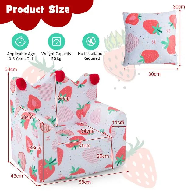 Kids Sofa Armchair with Pillow - Strawberry Design | Velvet Toddler Chair COSTWAY - Little and Giant Explorers Costway