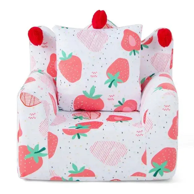 Kids Sofa Armchair with Pillow - Strawberry Design | Velvet Toddler Chair COSTWAY - Little and Giant Explorers Costway