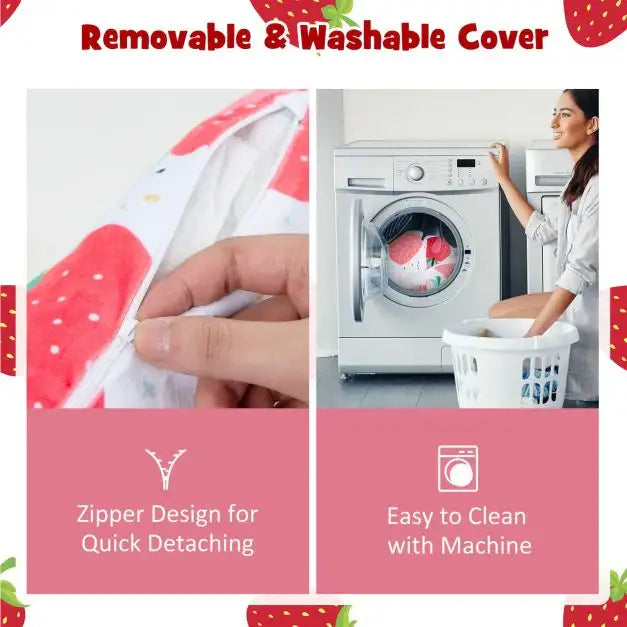 Kids Sofa Armchair with Pillow - Strawberry Design | Velvet Toddler Chair COSTWAY - Little and Giant Explorers Costway