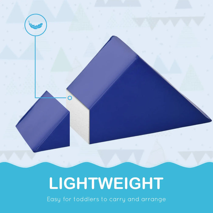 Lightweight blue foam geometric blocks for kids’ soft play, easy for toddlers to carry.