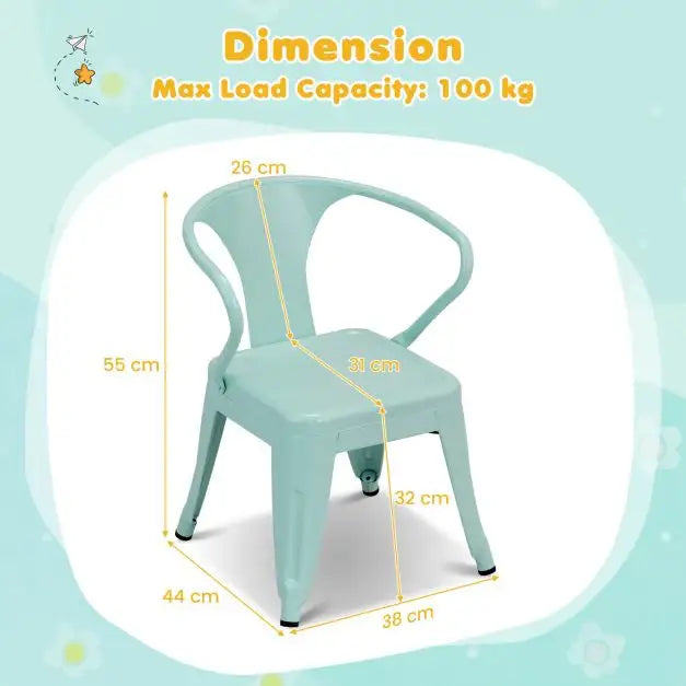 Kids Steel Chair Set of 2 – Green | Stackable Design with Ergonomic Backrest COSTWAY - Little and Giant Explorers Costway