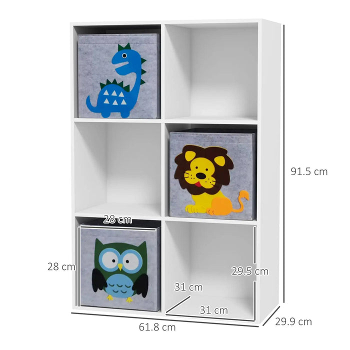 Storage Cabinet | Grey and White with 6 Cubes and Cartoon Animals - Little and Giant Explorers ZONEKIZ
