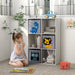 Storage Cabinet | Grey and White with 6 Cubes and Cartoon Animals - Little and Giant Explorers ZONEKIZ
