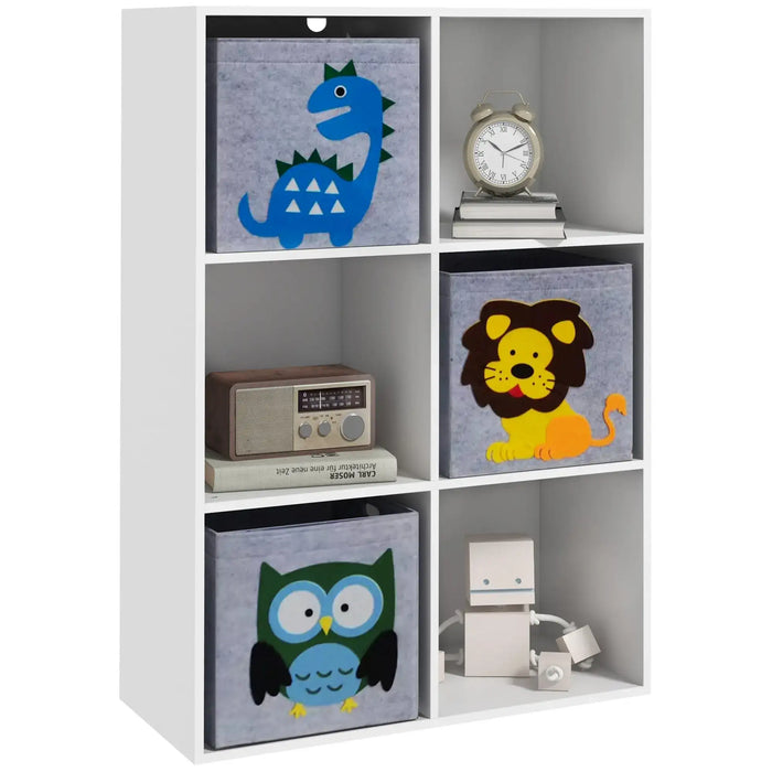 Storage Cabinet | Grey and White with 6 Cubes and Cartoon Animals - Little and Giant Explorers ZONEKIZ
