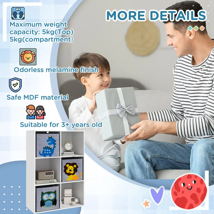 Storage Cabinet | Grey and White with 6 Cubes and Cartoon Animals - Little and Giant Explorers ZONEKIZ