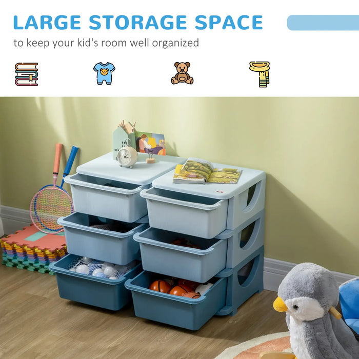 Kids Storage Unit with 6 Drawers | Premium Construction for Ages 3-6 (Blue Edition) - Little and Giant Explorers HOMCOM