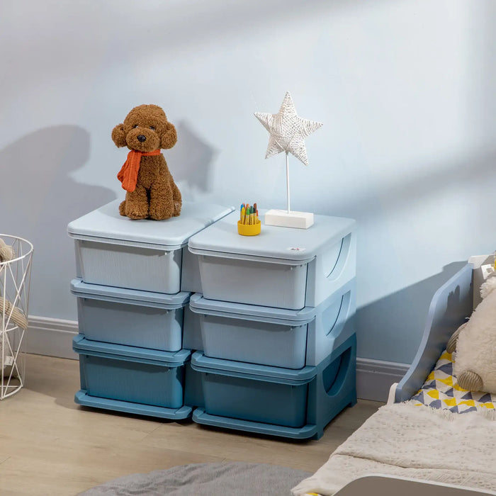 Kids Storage Unit with 6 Drawers | Premium Construction for Ages 3-6 (Blue Edition) - Little and Giant Explorers HOMCOM