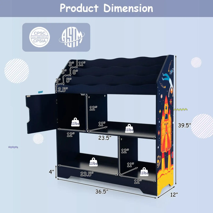 Kids Storage Shelf – Navy | Bookshelf with Cabinet and Compartments COSTWAY - Little and Giant Explorers Costway