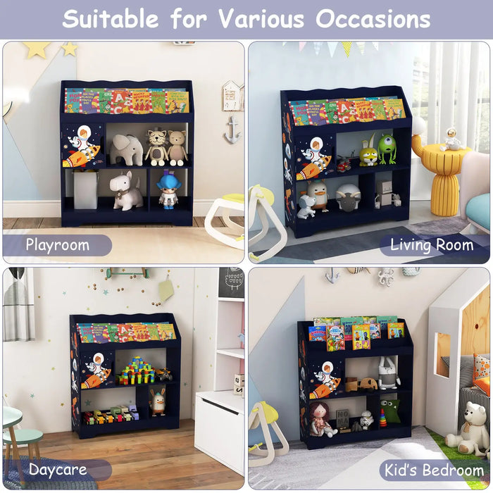 Kids Storage Shelf – Navy | Bookshelf with Cabinet and Compartments COSTWAY - Little and Giant Explorers Costway