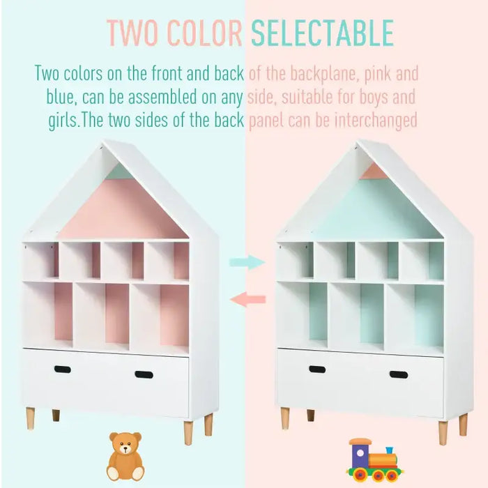Kids Storage Unit | White House-Shaped Bookcase with 8 Shelves and Drawer HOMCOM - Little and Giant Explorers HOMCOM