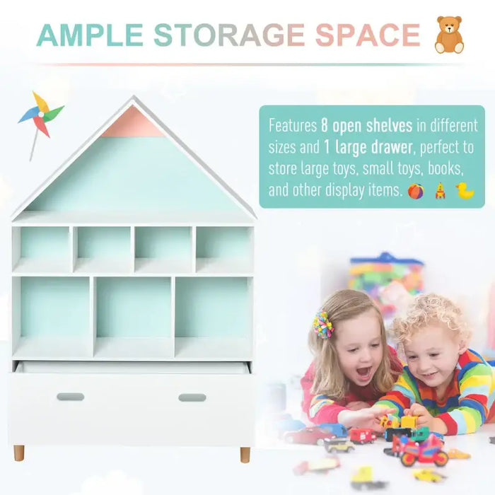 Kids Storage Unit | White House-Shaped Bookcase with 8 Shelves and Drawer HOMCOM - Little and Giant Explorers HOMCOM