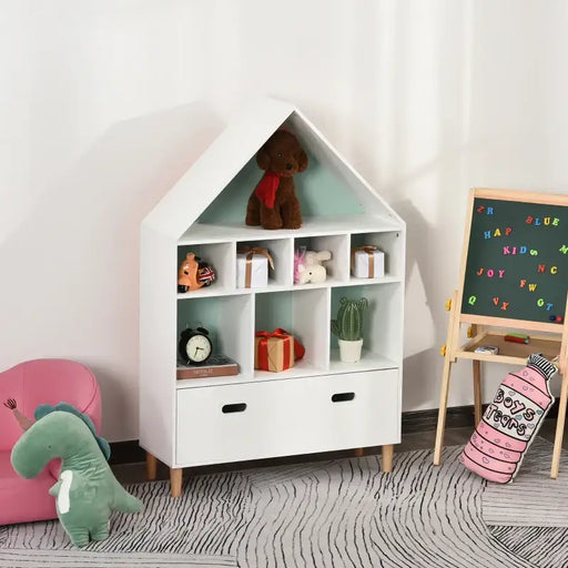 Kids Storage Unit | White House-Shaped Bookcase with 8 Shelves and Drawer HOMCOM - Little and Giant Explorers HOMCOM
