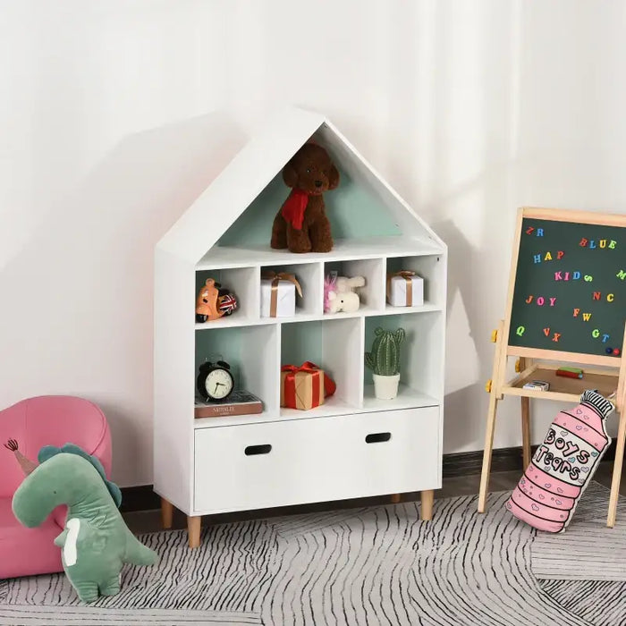 Kids Storage Unit | White House-Shaped Bookcase with 8 Shelves and Drawer HOMCOM - Little and Giant Explorers HOMCOM