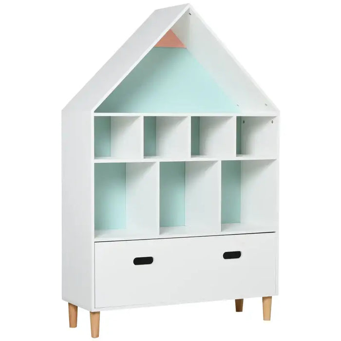 Kids Storage Unit | White House-Shaped Bookcase with 8 Shelves and Drawer HOMCOM - Little and Giant Explorers HOMCOM
