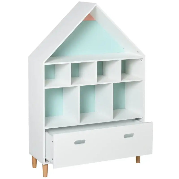 Kids Storage Unit | White House-Shaped Bookcase with 8 Shelves and Drawer HOMCOM - Little and Giant Explorers HOMCOM