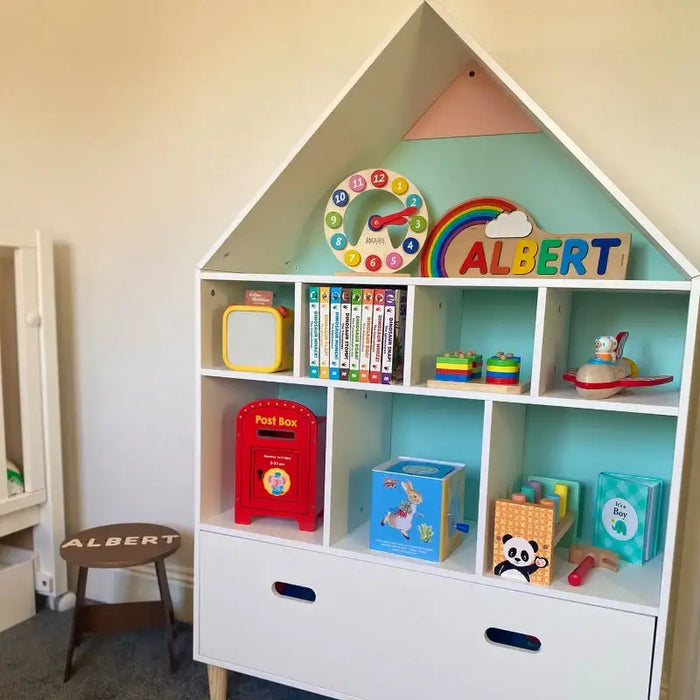 Kids Storage Unit | White House-Shaped Bookcase with 8 Shelves and Drawer HOMCOM - Little and Giant Explorers HOMCOM