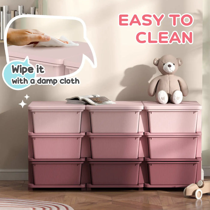 Kids Storage Unit Pink | 9 Drawers with 60kg Total Capacity - Little and Giant Explorers HOMCOM