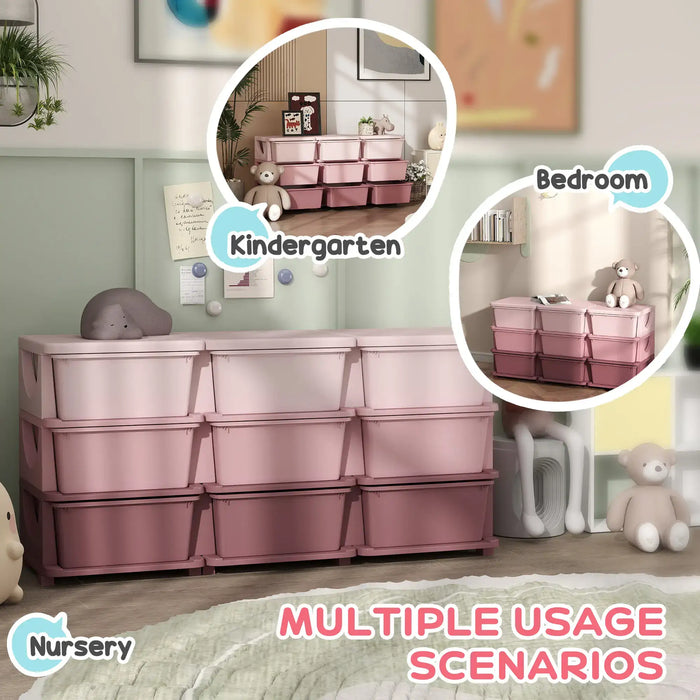 Kids Storage Unit Pink | 9 Drawers with 60kg Total Capacity - Little and Giant Explorers HOMCOM