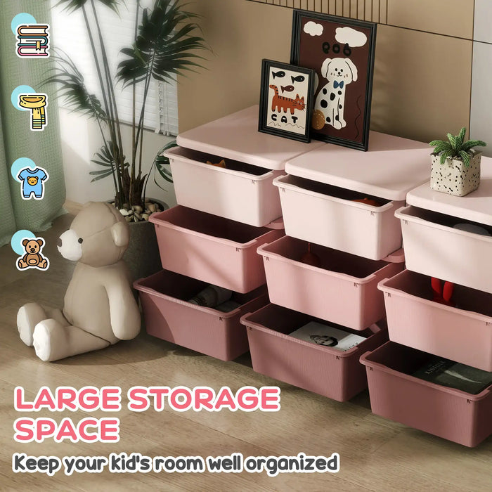 Kids Storage Unit Pink | 9 Drawers with 60kg Total Capacity - Little and Giant Explorers HOMCOM