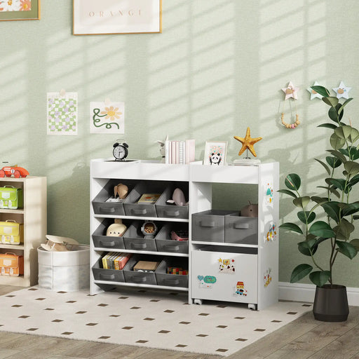 Kids Storage Unit | White and Grey with 11 Fabric Bins - Little and Giant Explorers AIYAPLAY