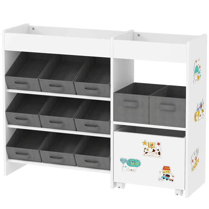 Kids Storage Unit | White and Grey with 11 Fabric Bins - Little and Giant Explorers AIYAPLAY