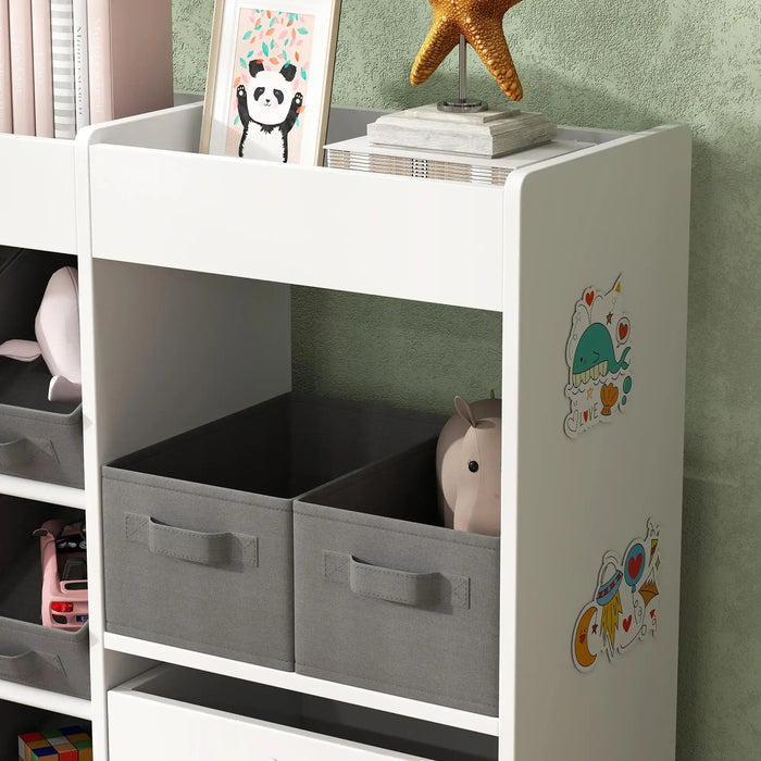 Kids Storage Unit | White and Grey with 11 Fabric Bins - Little and Giant Explorers AIYAPLAY