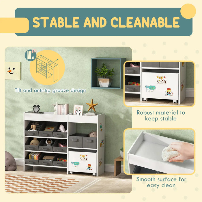 Kids Storage Unit | White and Grey with 11 Fabric Bins - Little and Giant Explorers AIYAPLAY