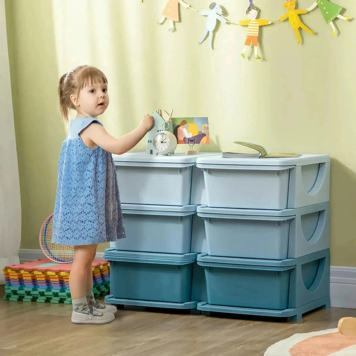 Kids Storage Unit with Six Drawers in Blue - Little and Giant Explorers HOMCOM