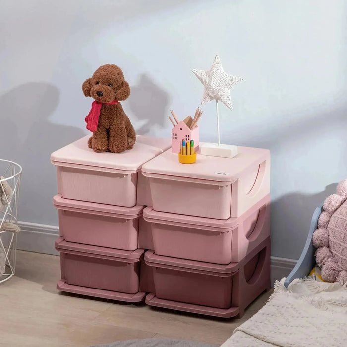 Kids Storage Unit with Six Drawers in Pink - Little and Giant Explorers HOMCOM