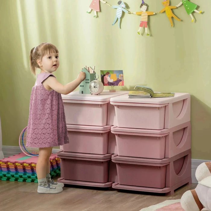 Kids Storage Unit with Six Drawers in Pink - Little and Giant Explorers HOMCOM