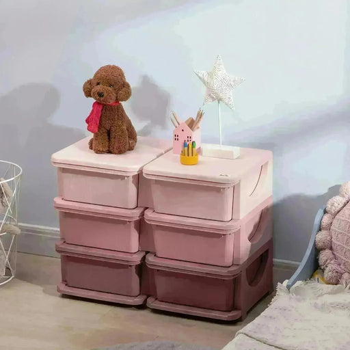 Kids Storage Unit with Six Drawers in Pink - Little and Giant Explorers HOMCOM