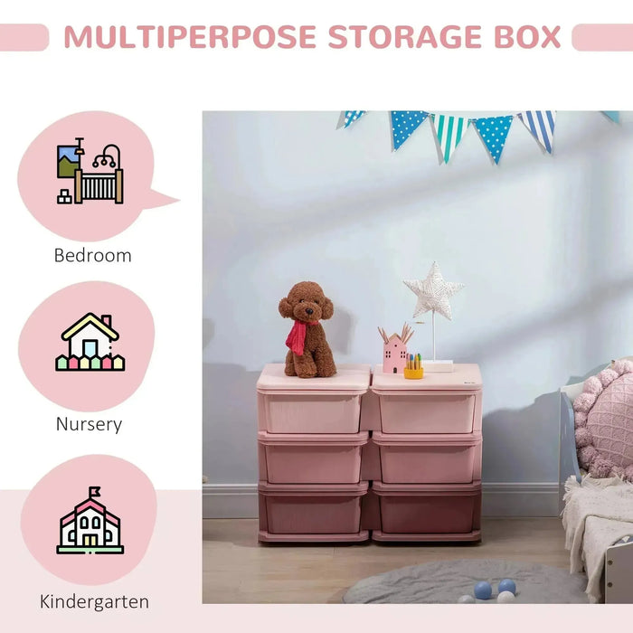 Kids Storage Unit with Six Drawers in Pink - Little and Giant Explorers HOMCOM