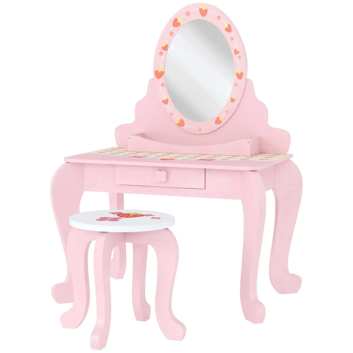 Kids Strawberry Theme Vanity Table with Stool and Mirror - Little and Giant Explorers AIYAPLAY