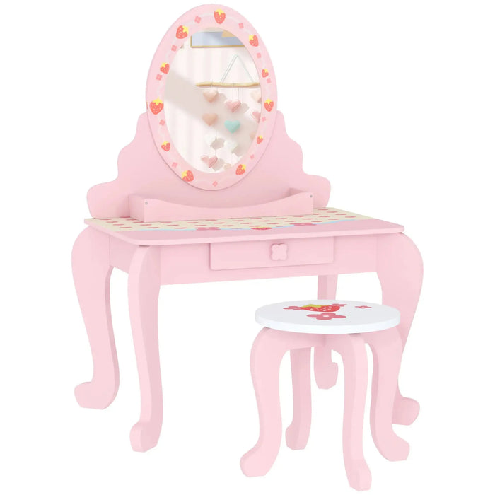 Kids Strawberry Theme Vanity Table with Stool and Mirror - Little and Giant Explorers AIYAPLAY