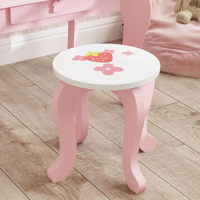 Kids Strawberry Theme Vanity Table with Stool and Mirror - Little and Giant Explorers AIYAPLAY