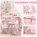 Kids Strawberry Theme Vanity Table with Stool and Mirror - Little and Giant Explorers AIYAPLAY