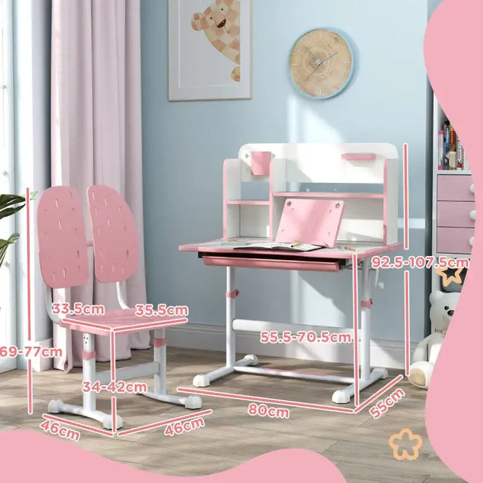 Kids Study Desk and Chair Set – Pink and White | Height Adjustable - Tiltable Tabletop 0–45° AIYAPLAY - Little and Giant Explorers AIYAPLAY