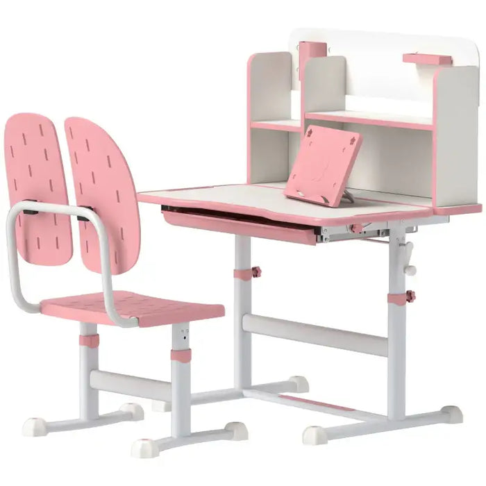 Kids Study Desk and Chair Set – Pink and White | Height Adjustable - Tiltable Tabletop 0–45° AIYAPLAY - Little and Giant Explorers AIYAPLAY